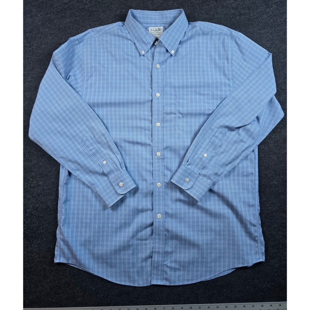 L.L.Bean Men's Blue Plaid Button Down Dress Shirt Slightly Fitted Size L